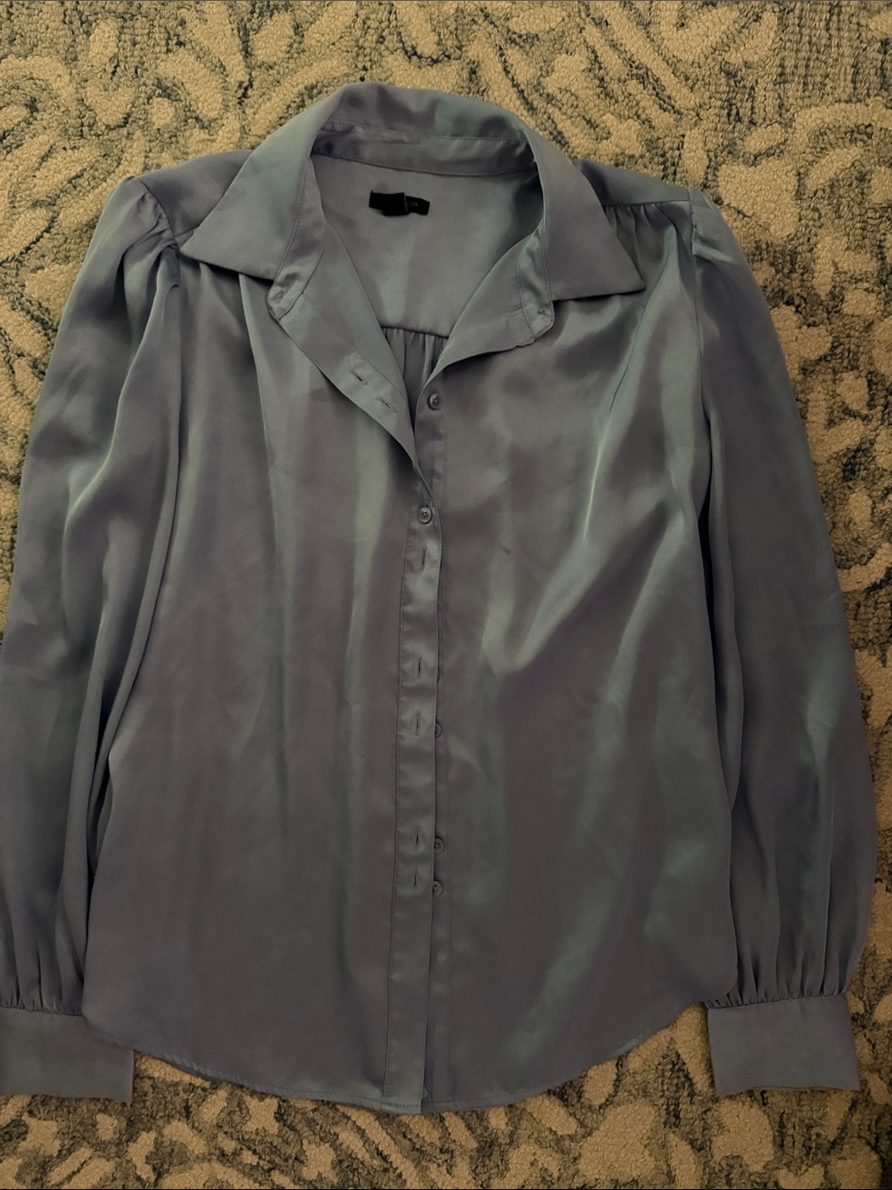 Ann Taylor Satin Button-Front Blouse in Slate Blue